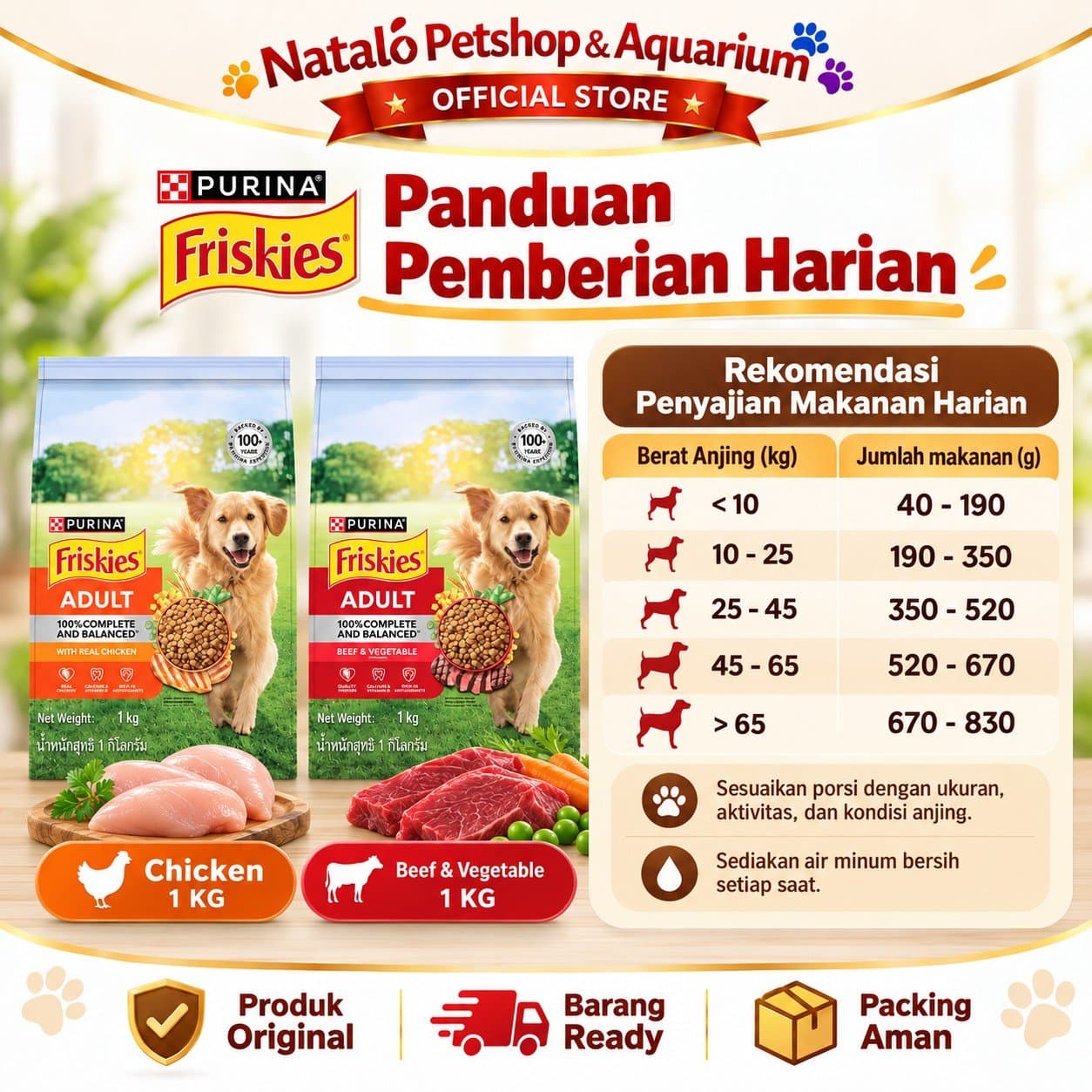 Friskies Real Chicken / Beef & Vegetable 1KG Adult Dry Dog Food - Makanan Kering Anjing Dewasa Rasa Sapi / Ayam 1 KG - gambar 3