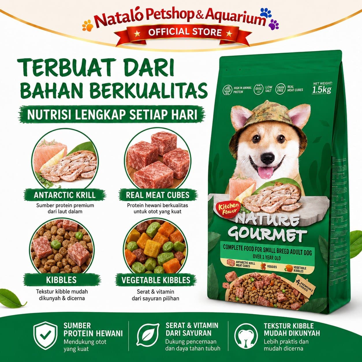 Kitchen Flavor Nature Gourmet Complete Dog Food for Small Breed Adult 1.5KG - Makanan Kering Anjing Dewasa Ras Kecil Mini 1.5 KG - gambar 4