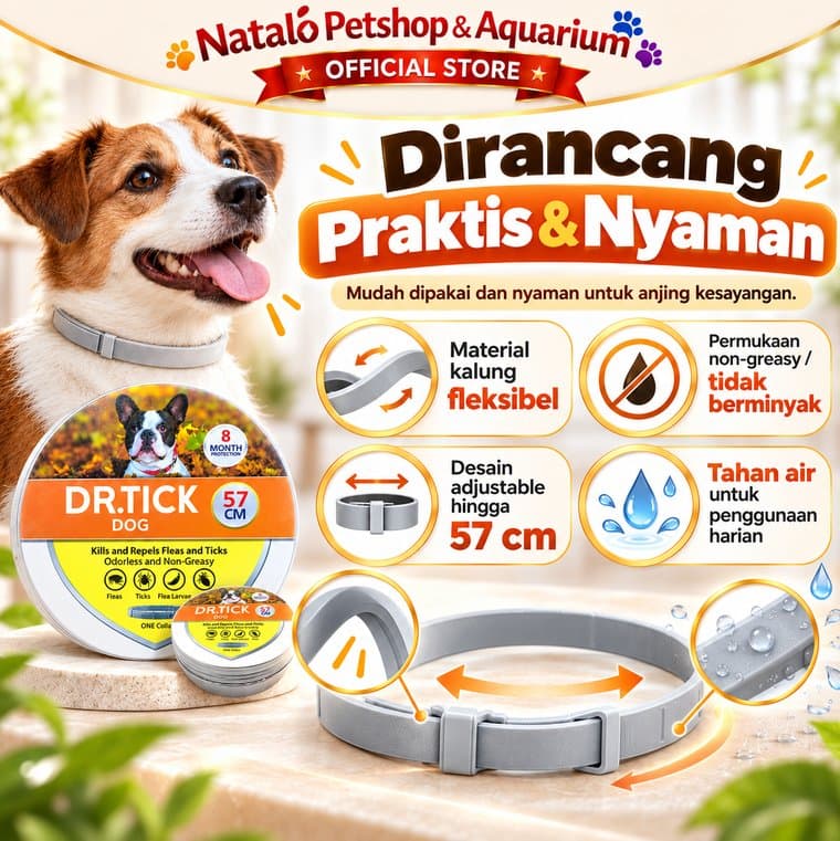 Dr Tick for Dog 57cm Kalung Anti Kutu Anjing Flea Tick Collar Waterproof Perlindungan Hingga 8 Bulan - gambar 4