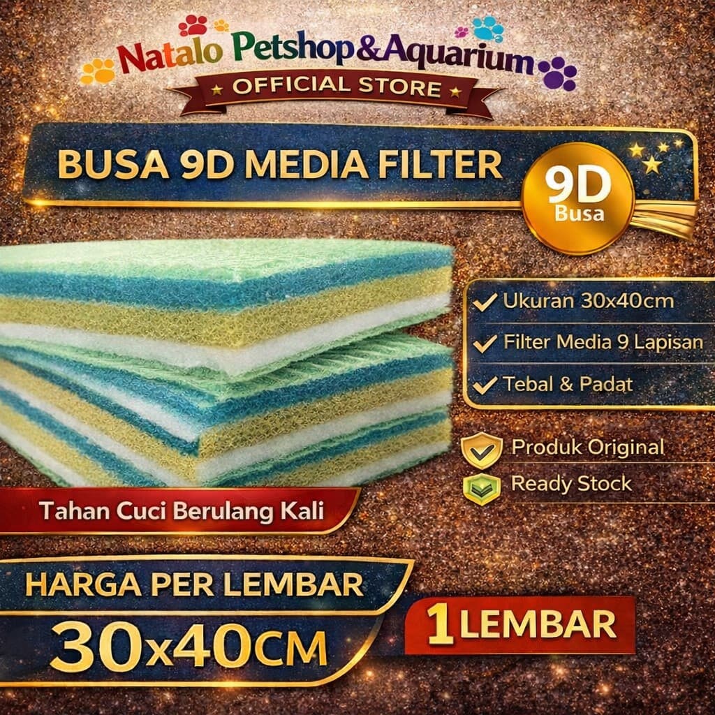 Busa Kapas 9D Layers - Filter Aquarium Kolam 9 D / 9 Lapis 30x40x2 CM Import Tahan Lama Bahan Tebal - gambar 1
