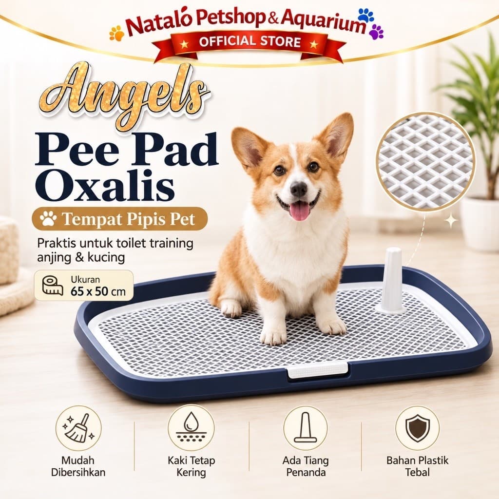 Angels PEE PAD OXALIS - Tempat Pipis Anjing Dog Puppy Training 65x50cm dengan Corong Mudah Dibersihkan & Kaki Tetap Kering - gambar 1