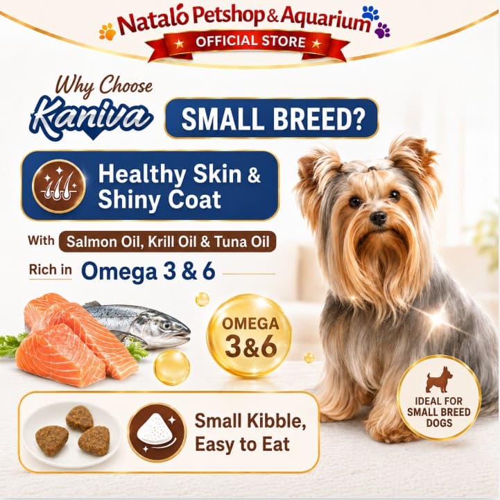 Kaniva Dog Small Breed Skin & Coat 1.3KG Dry Food - All Life Stages - Premium Dry Food / Makanan Anjing Kering Ras Kecil Mini Adult Puppy rasa Salmon Segala Usia Anak Dewasa 1.3 KG - gambar 2