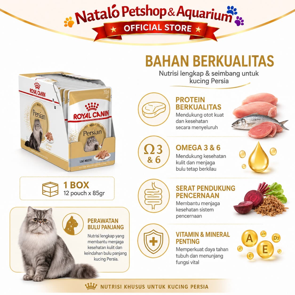 Royal Canin Adult Persian Pouch Wet Food 1 BOX isi (12pcs X 85gr) - Makanan Basah Saset Ras Persia - gambar 4