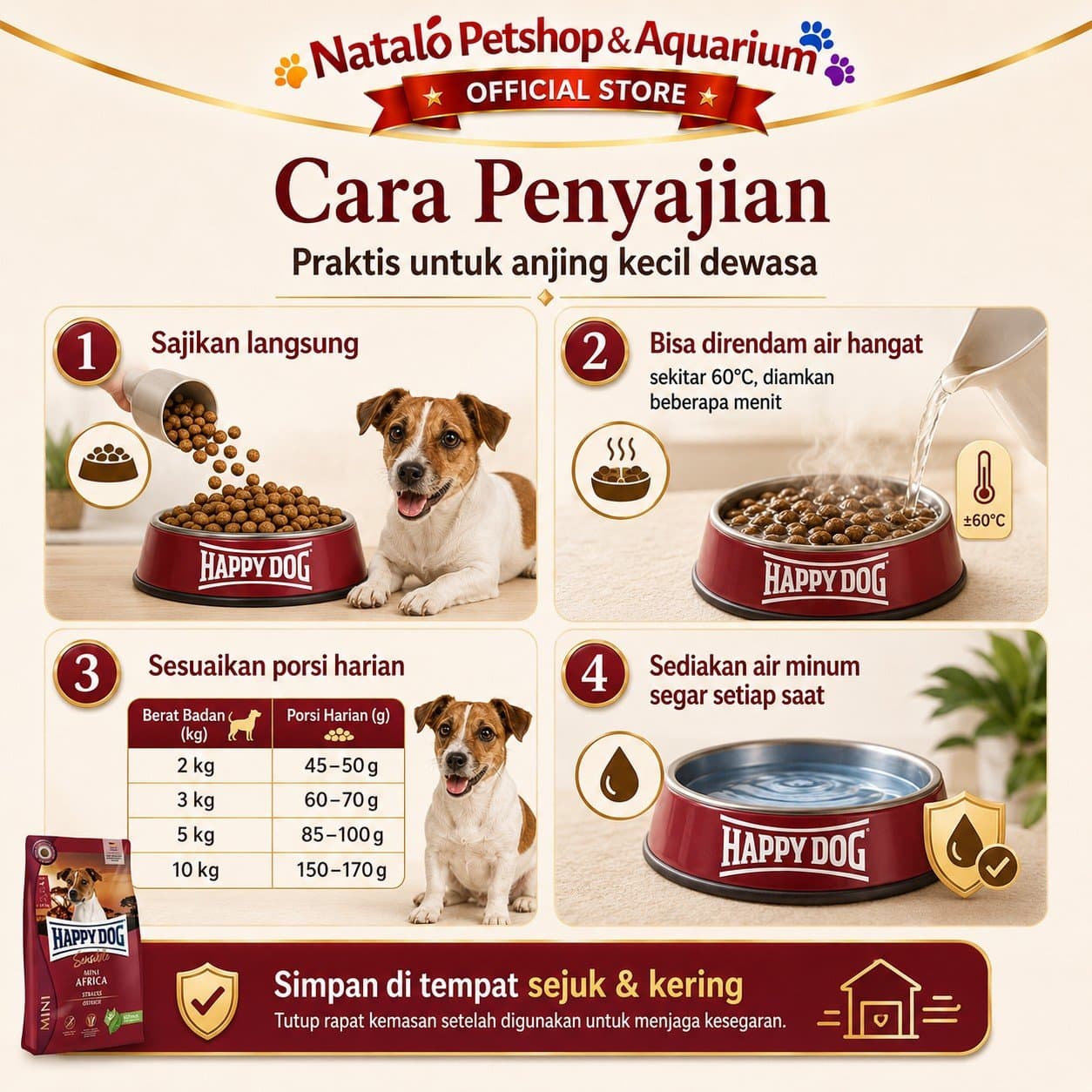 Happy Dog Sensible Mini Africa Small Breed Adult Dog Food Grain Free / Single Protein Ostrich 4KG - Makanan Anjing Dewasa Ras Kecil Super Premium 4 KG - gambar 3