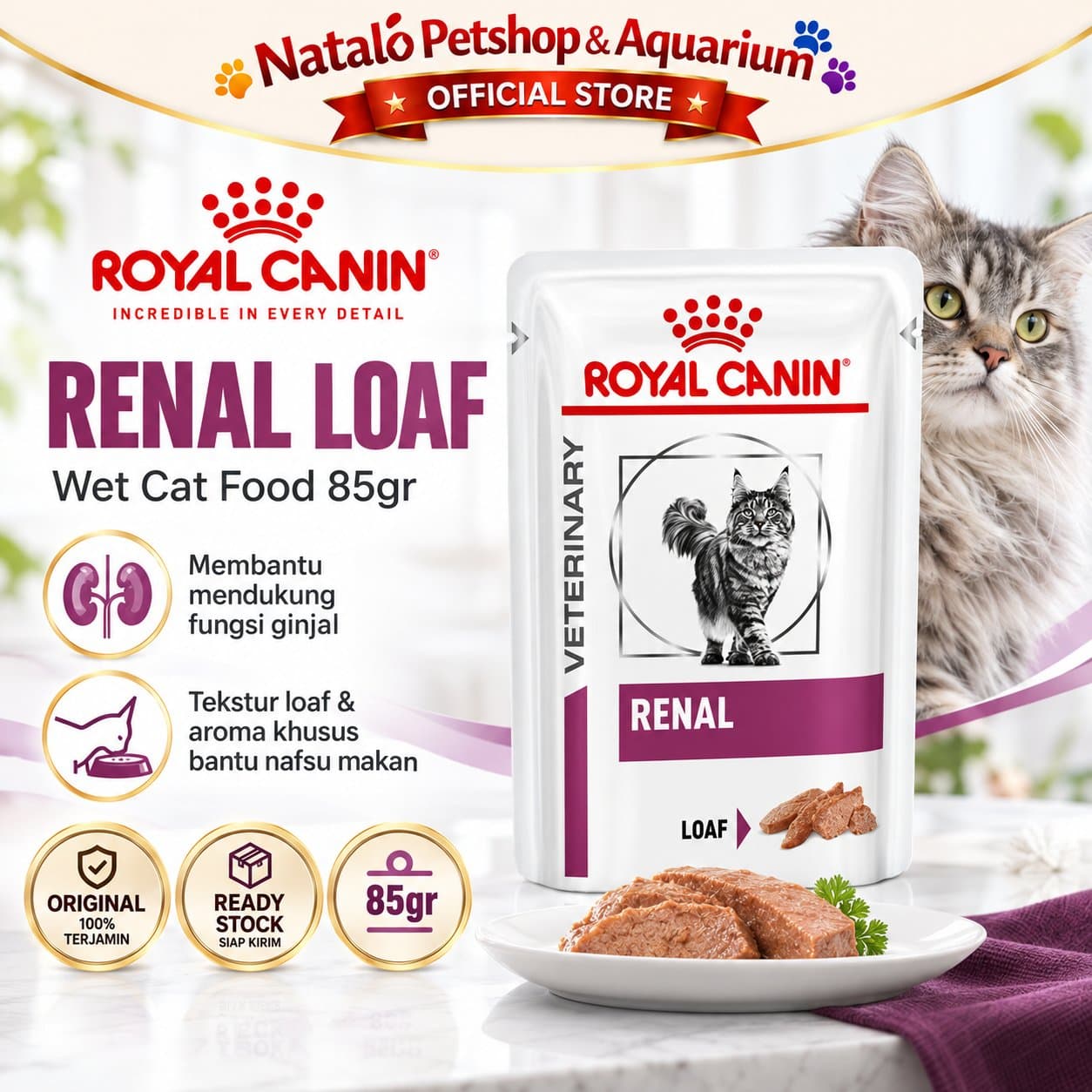 Royal Canin Renal Loaf 85gr Wet Cat Food Makanan Basah Kucing Dewasa Kidney Care Veterinary Diet