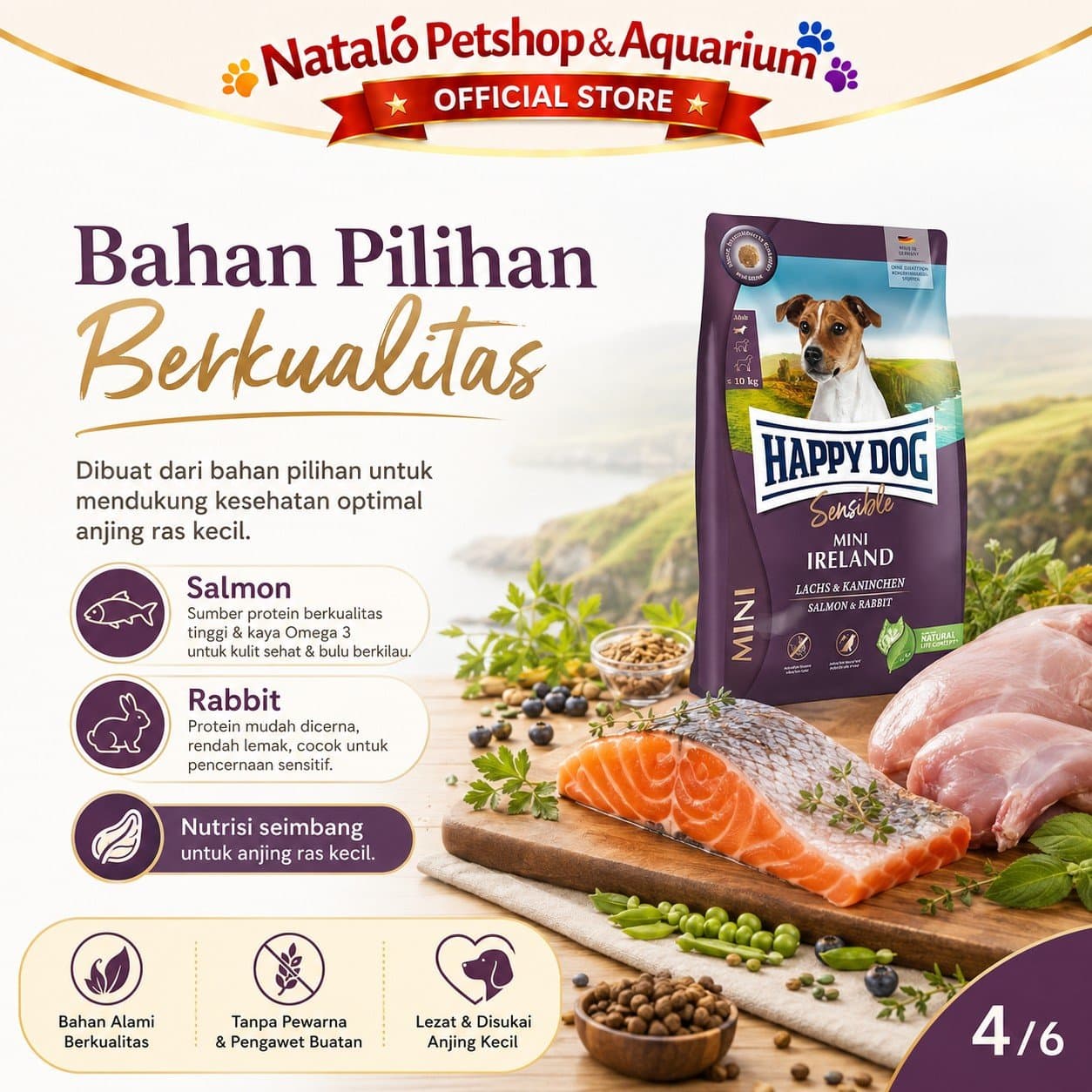Happy Dog Sensible Mini Ireland Salmon & Rabbit 4KG Small Breed Adult Dog Food - Makanan Anjing Dewasa Ras Mini Irland Super Premium 4 KG - gambar 4