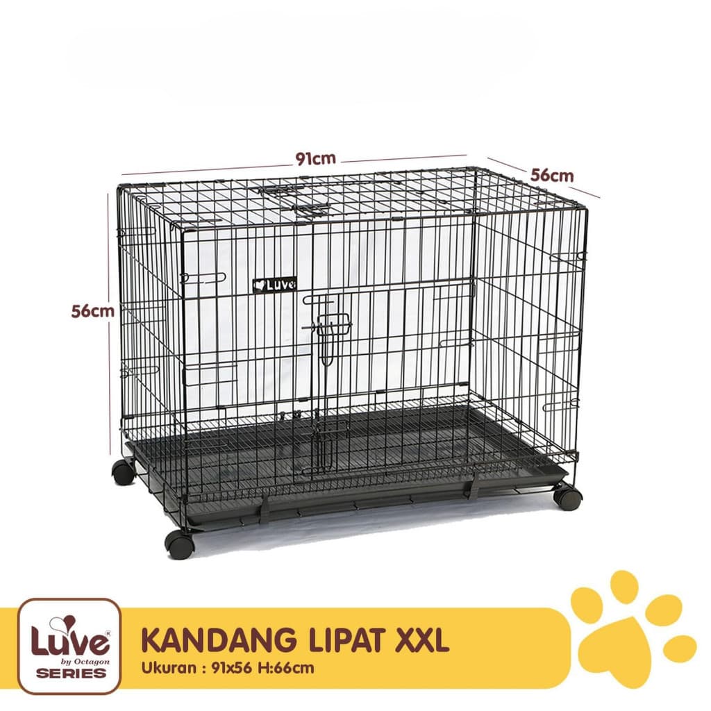 Kandang 90 / XXL - Merk Luve by Octagon Kandang Besi Hewan Lipat Anjing Kucing Kelinci Ukuran 91x56x66cm