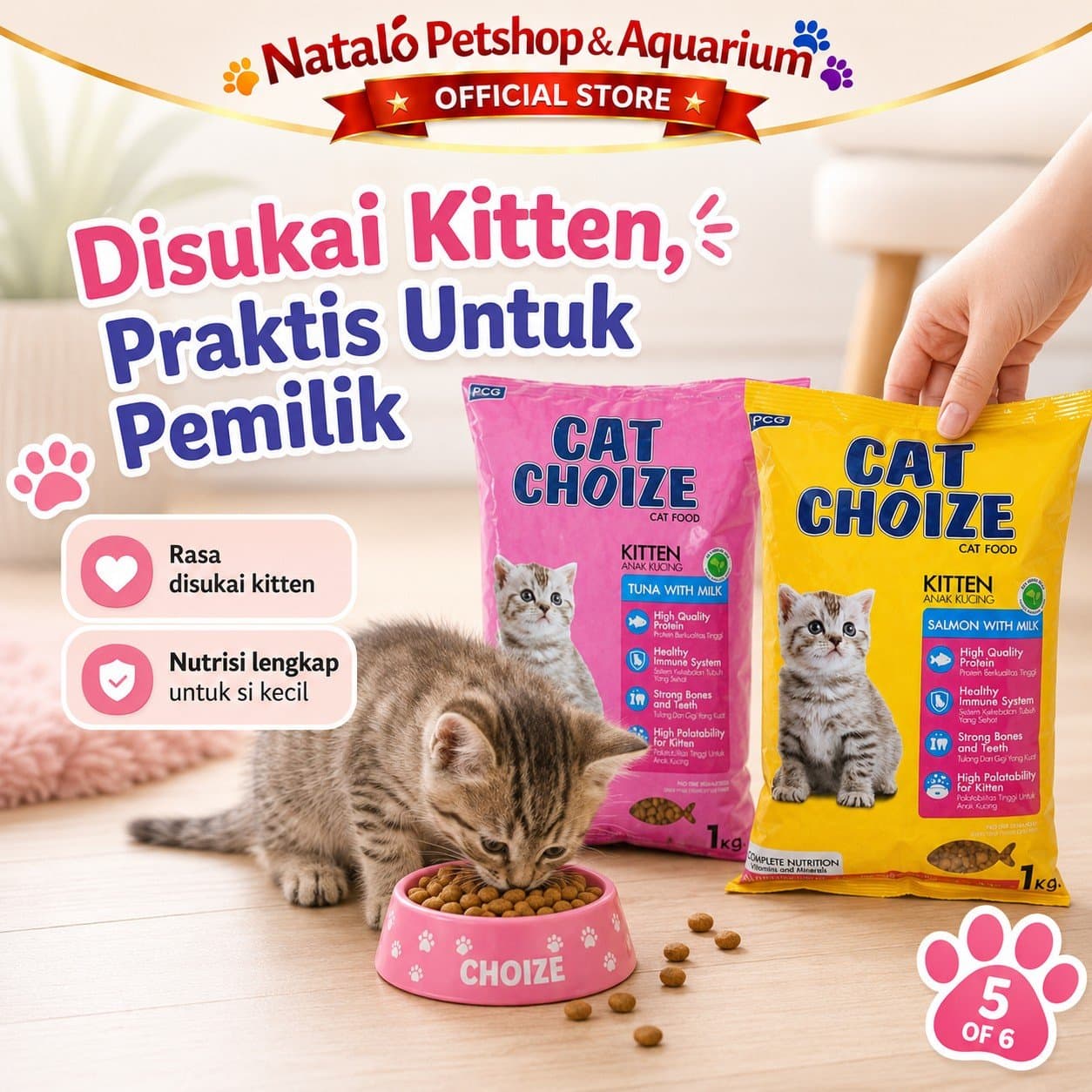 Cat Choize Kitten Tuna / Salmon with Milk 1KG Dry Cat Food - Makanan Kering Anak Kucing 1 KG - gambar 5