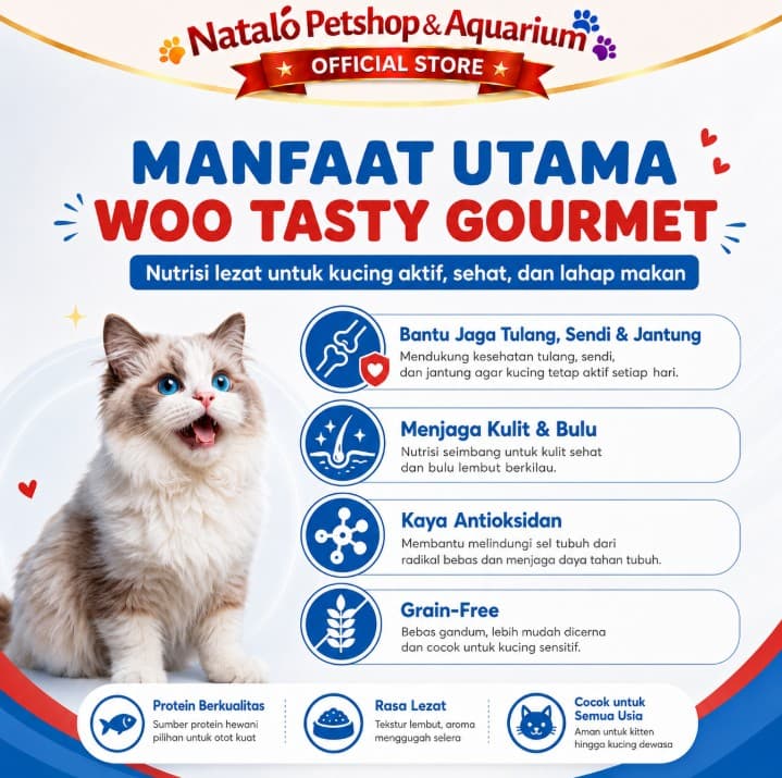 Woo Tasty Gourmet Cat Pouch 80GR Makanan Basah Kucing Rasa Salmon / Tuna / Mackerel 80 GR Wet Food Saset Sachet Daging Majes - gambar 2