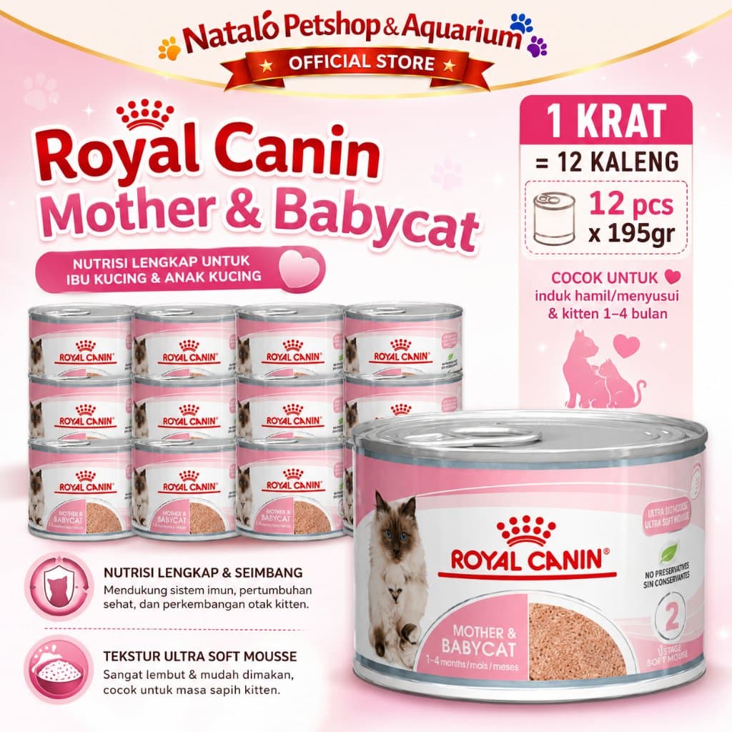 Royal Canin Mother & Babycat 195GR 1 Krat isi 12PCS Wet Baby Cat Food - Makanan Basah Ibu dan Anak Kucing - gambar 1