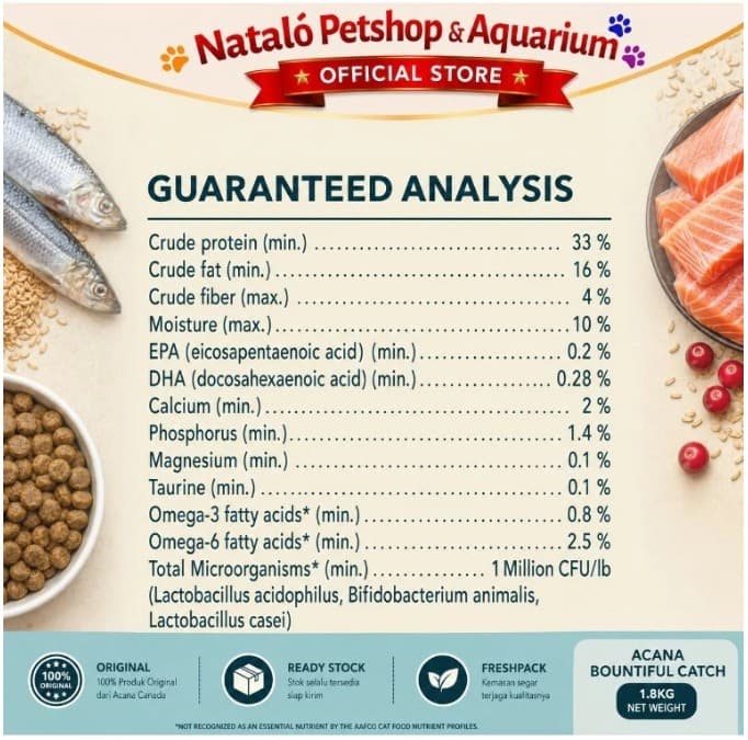 Acana Bountiful Catch Adult Cat Food 1.8KG Premium Dry Food - Salmon with Herring - Makanan Kucing Kering Dewasa 1.8 KG rasa ikan sehat bulu lebat - gambar 5