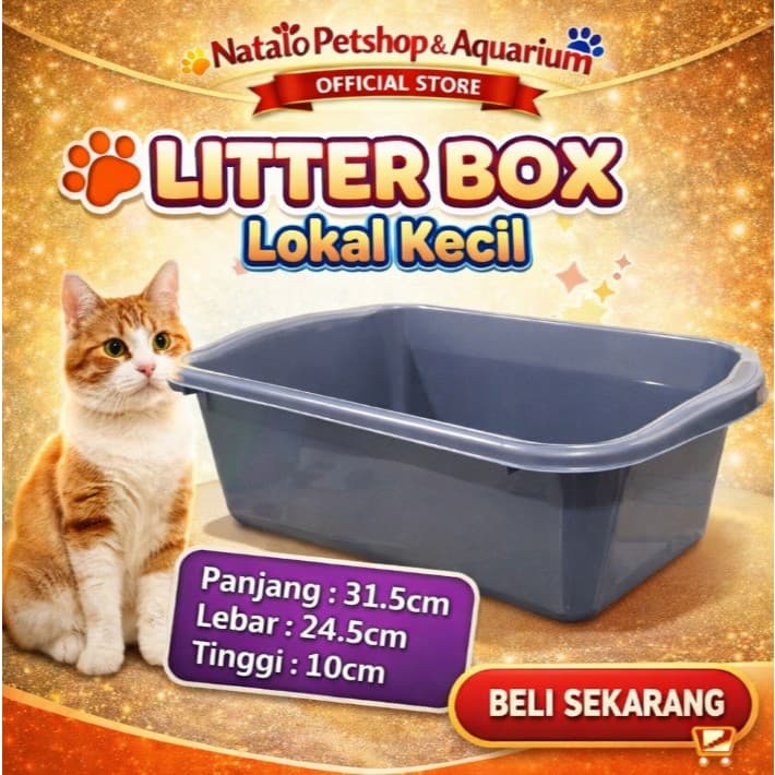 Litter Box Lokal Kecil - Bak Pasir Kucing Murah Praktis Hemat Tempat 31.5cm x 24.5cm x 10cm - gambar 1
