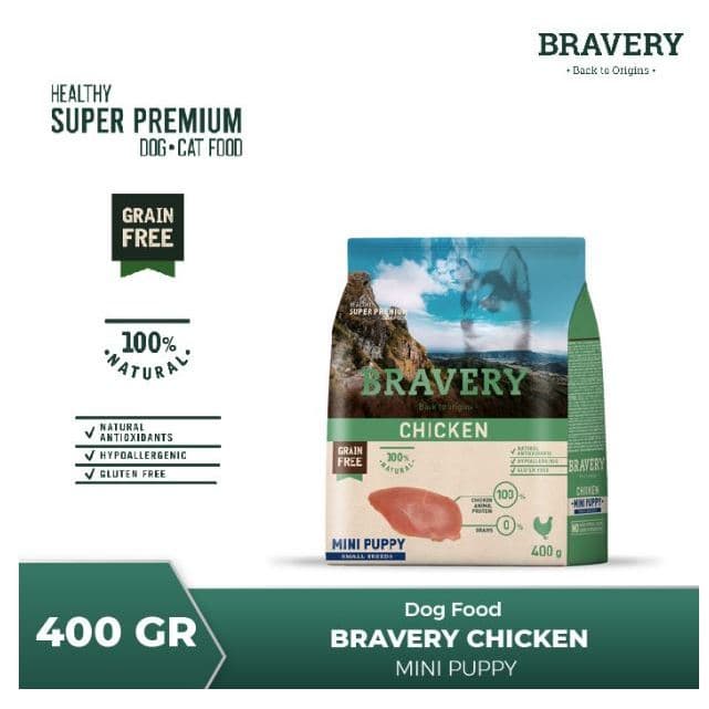 Bravery Mini Puppy Chicken 400GR Dry Dog Food Makanan Kering Anak Anjing Super Premium - gambar 1