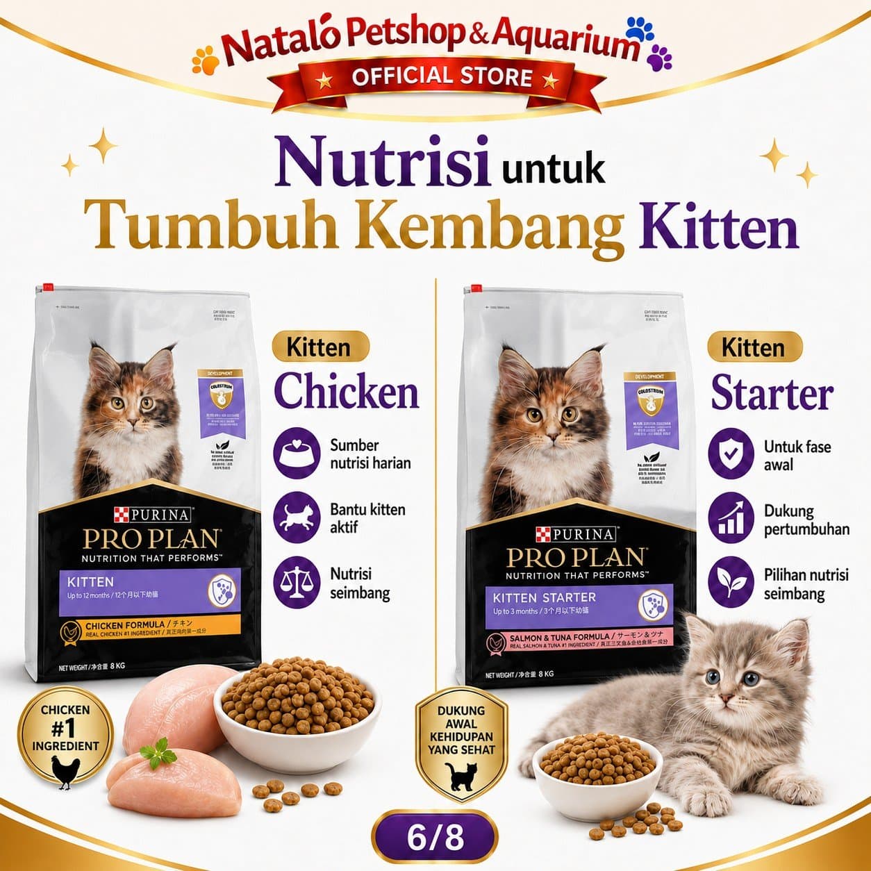 PRO PLAN Kitten Starter / Kitten Chicken 8KG Cat Food - Makanan Bayi dan Anak Kucing Buat Gemuk PROPLAN 8 KG - gambar 4