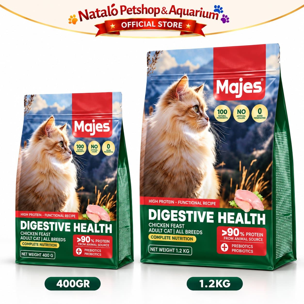 MAJES High Protein Digestive Health Chicken Feast Adult Dry Cat Food 400GR / 1.2KG - Makanan Kucing Dewasa untuk Kesehatan Pencernaan 400 GR / 1.2 KG - gambar 6