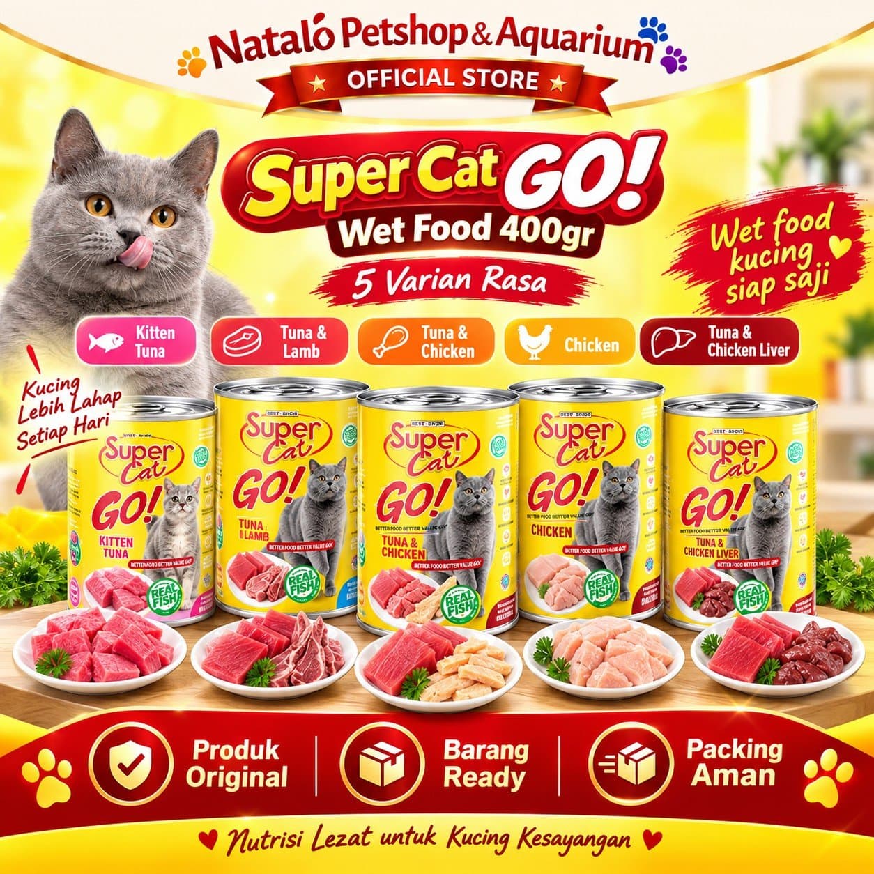 Super Cat GO! Kitten & Adult Wet Cat Food 400GR - Makanan Basah Kaleng Supercat GO Anak & Kucing Dewasa 400 GR - gambar 1