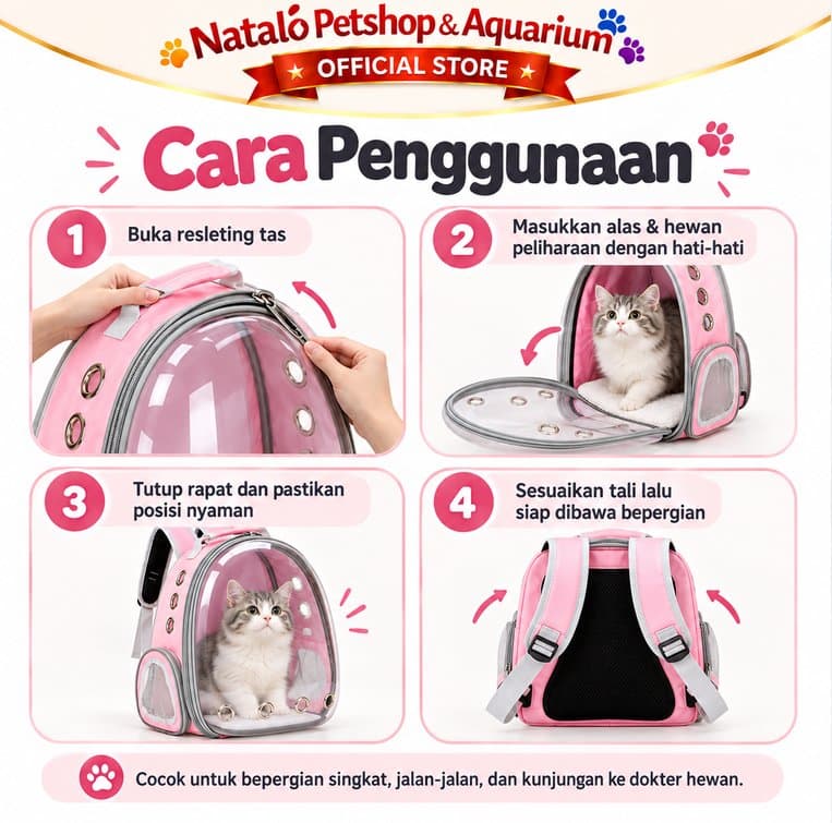 Tas Astronot Kucing Anjing Transparan Pet Carrier Backpack 31x28x42cm Tas Ransel Hewan Peliharaan Ventilasi - gambar 3
