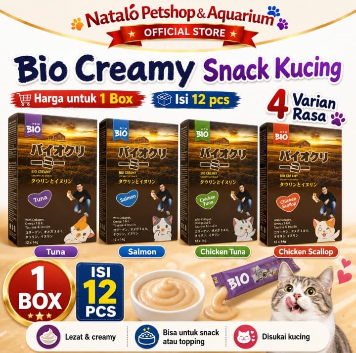 Bio Creamy per box isi 12 pcs stick 4x15Gr Cat Kitten Liquid Snack Baim Wong Jajanan Kucing