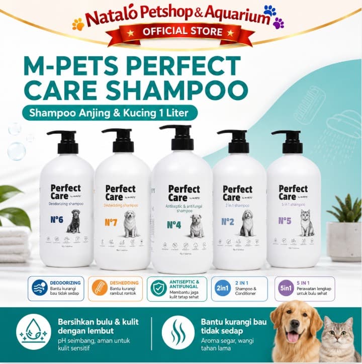 Perfect Care Dog Shampoo 1LT By M-Pets / Sampo Sabun 1 Liter / LT untuk Anjing / Frequest Use Long Shorthair Deodorizing Deshedding Antiseptic Antifungal 2in1 5in1 Rontok Jamur Wangi - gambar 1