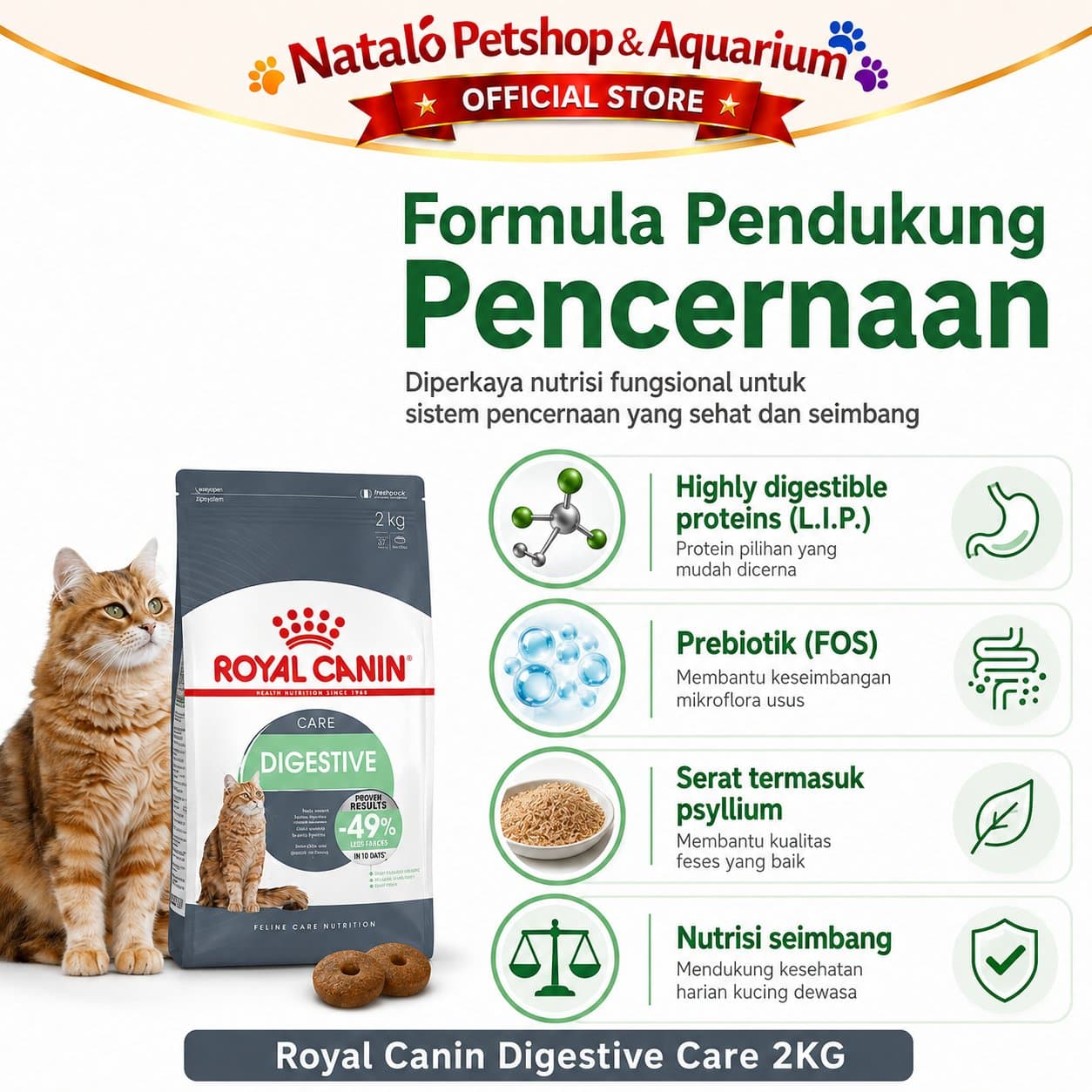 Royal Canin Digestive Care Dry Cat Food 2KG - Makanan Kucing Dewasa untuk Pencernaan 2 KG - gambar 4