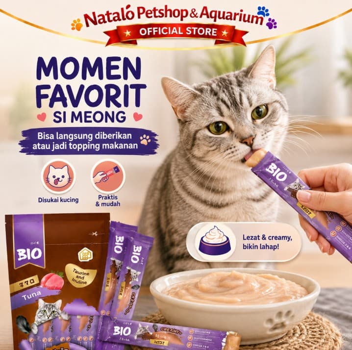 Bio Creamy per box isi 12 pcs stick 4x15Gr Cat Kitten Liquid Snack Baim Wong Jajanan Kucing - gambar 6