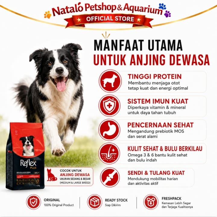 Reflex Plus Medium & Large Breed Adult Lamb & Rice 12KG - Makanan Anjing Dewasa Super Premium 12 KG - gambar 2