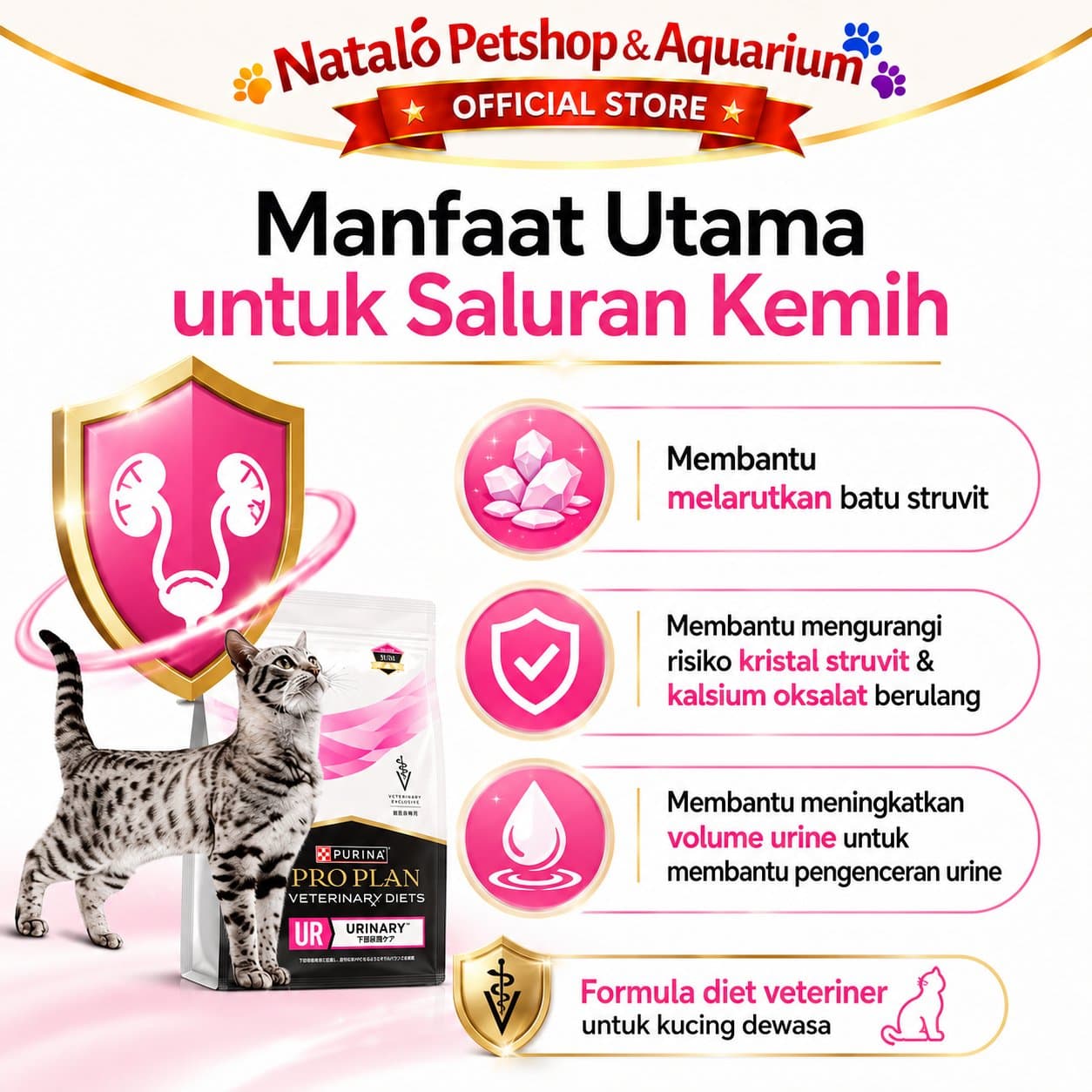 PRO PLAN Veterinary Diets Urinary S/O UR 2KG Adult Cat Food - Makanan Kucing Dewasa PROPLAN untuk Pengobatan Saluran Kencing Kemih FLUTD Freshpack 2 KG - gambar 2