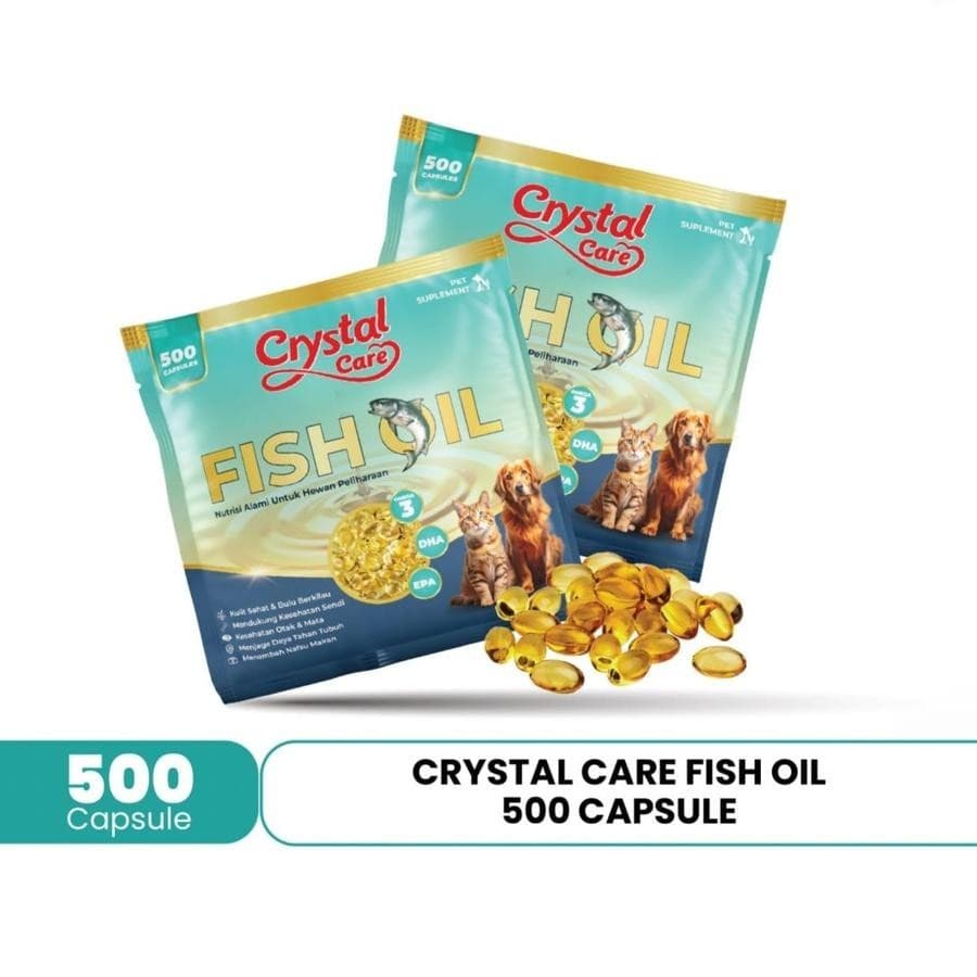 Crystal Care Fish Oil - Minyak Ikan untuk Kesehatan Hewan Kucing Angjing Hamster Kelinci isi 500 Butir - gambar 1