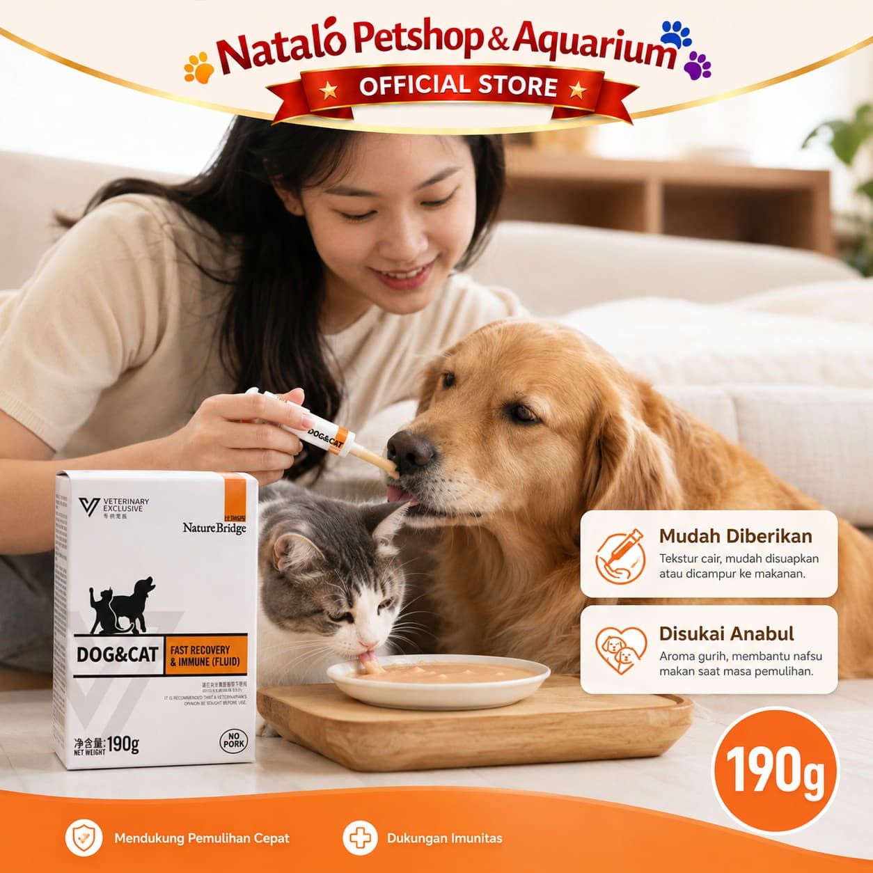 Nature Bridge Fast Recovery & Immune (Fluid) Complete Food for Dog & Cat Wet Food 190GR - Makanan Basah Anjing dan Kucing Cairan untuk Bantu Masa Pemulihan Pasca Penyembuhan dan Daya Tahan Tubuh 190 GR - gambar 5