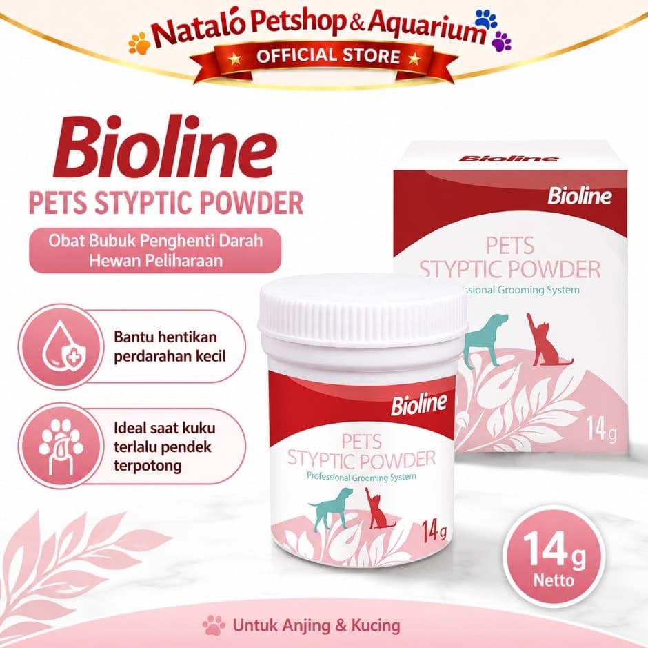 Bioline Pet Styptic Powder 14gr Bubuk Obat Penghenti Stop Darah Hewan Peliharaan Stop Bleeding Blood for Pet Kucing Anjing Kuku Berdarah Luka Cat Dog Kitten Puppy Adult Anak Dewasa - gambar 1