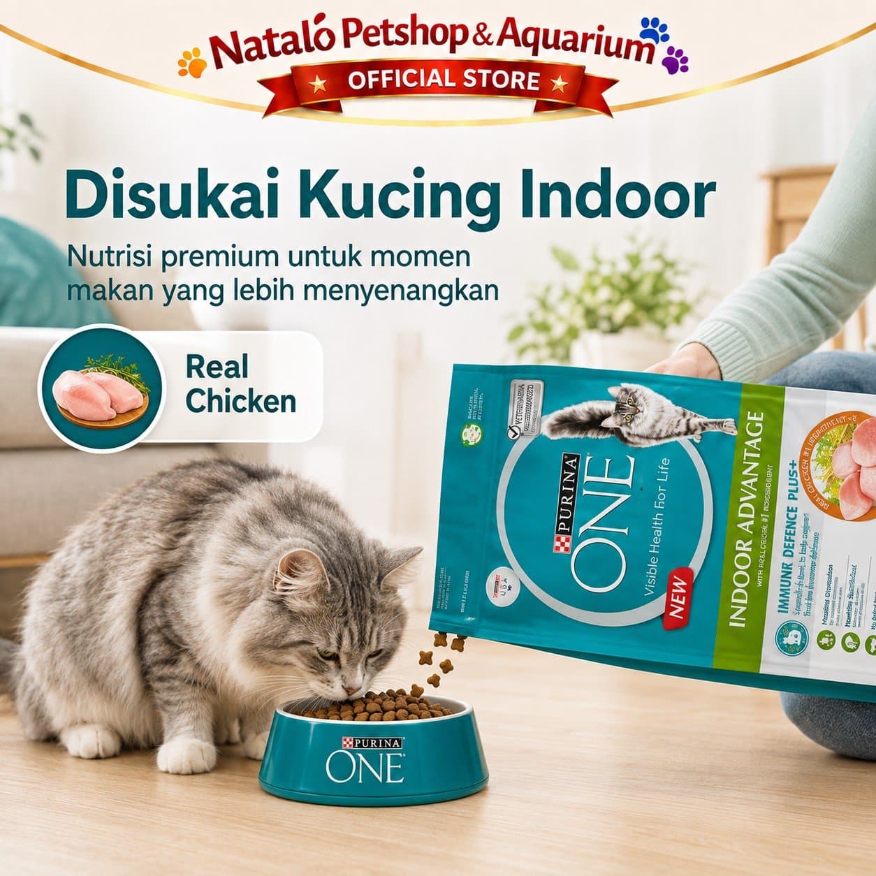 PURINA ONE Indoor Advantage with Chicken 1.2KG Adult Dry Cat Food - Makanan Kering Kucing Dewasa Dalam Rumah / Membantu Mengurangi Bau Feses 1.2 KG - gambar 6