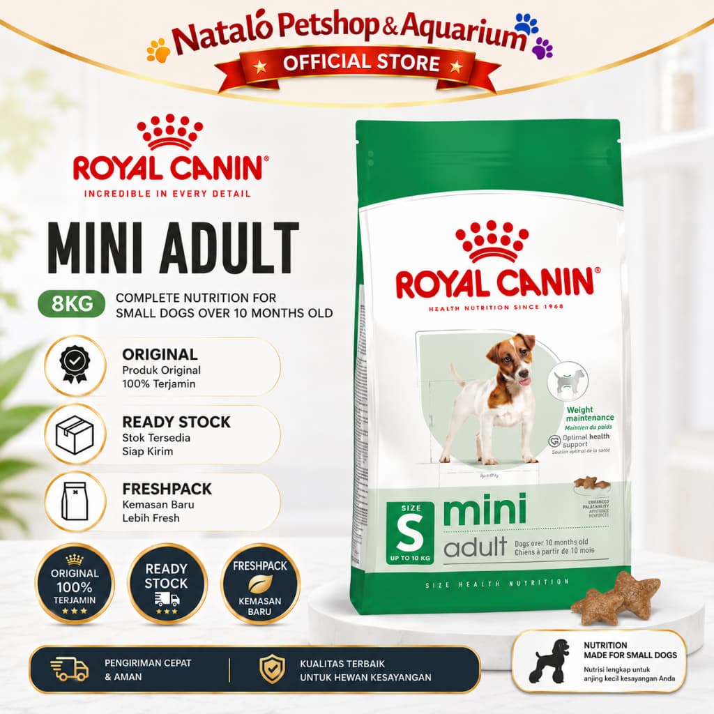 Royal Canin Mini Adult 8KG - ORIGINAL - FRESH PACK / READY STOCK - Dry Dog Food - Makanan Anjing Dewasa Ras Kecil Super Premium 8 KG - Freshpack / Size Health Nutrition - gambar 1
