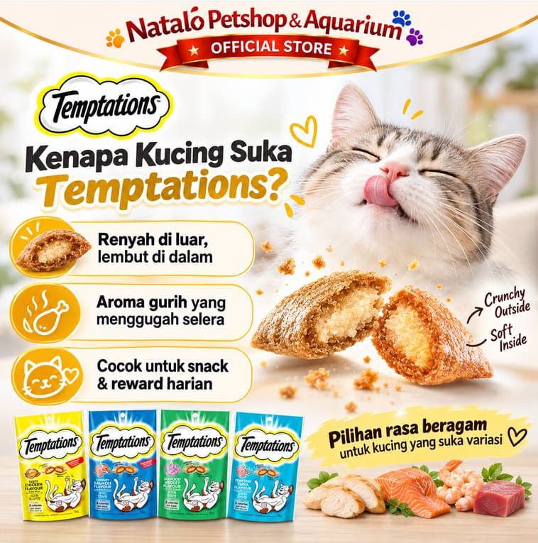 Temptations Cat Treat 75gr per Box Isi 12 Pcs Snack Kucing Crunchy Creamy Reward Treat Banyak Rasa - gambar 2