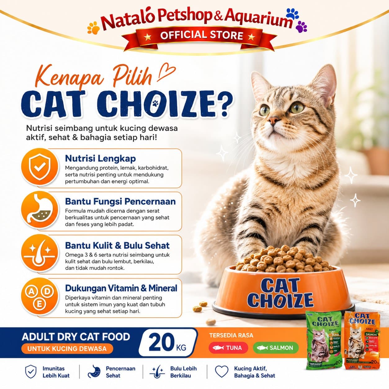 Cat Choize Adult Dry Cat Food Tuna / Salmon 20KG - Makanan Kering Kucing Dewasa Goni Sak Ekonomis Hemat Murah 20 KG - gambar 2