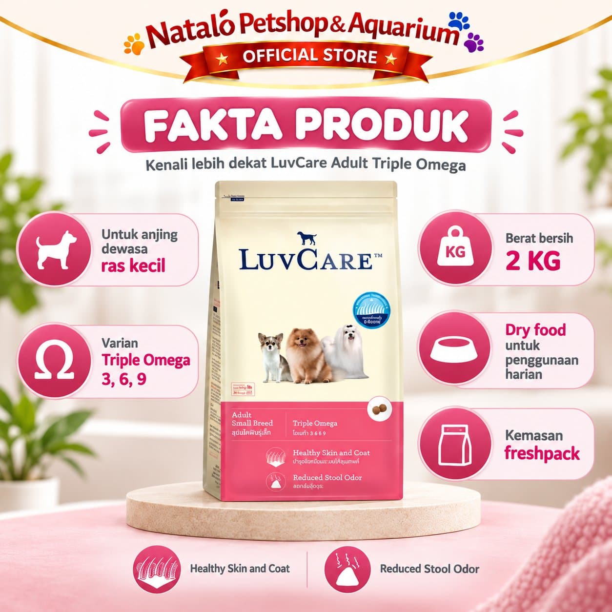 Luv Care Adult Small Breed Triple Omega 2KG Dry Dog Food - Makanan Anjing Dewasa 2 KG - gambar 4