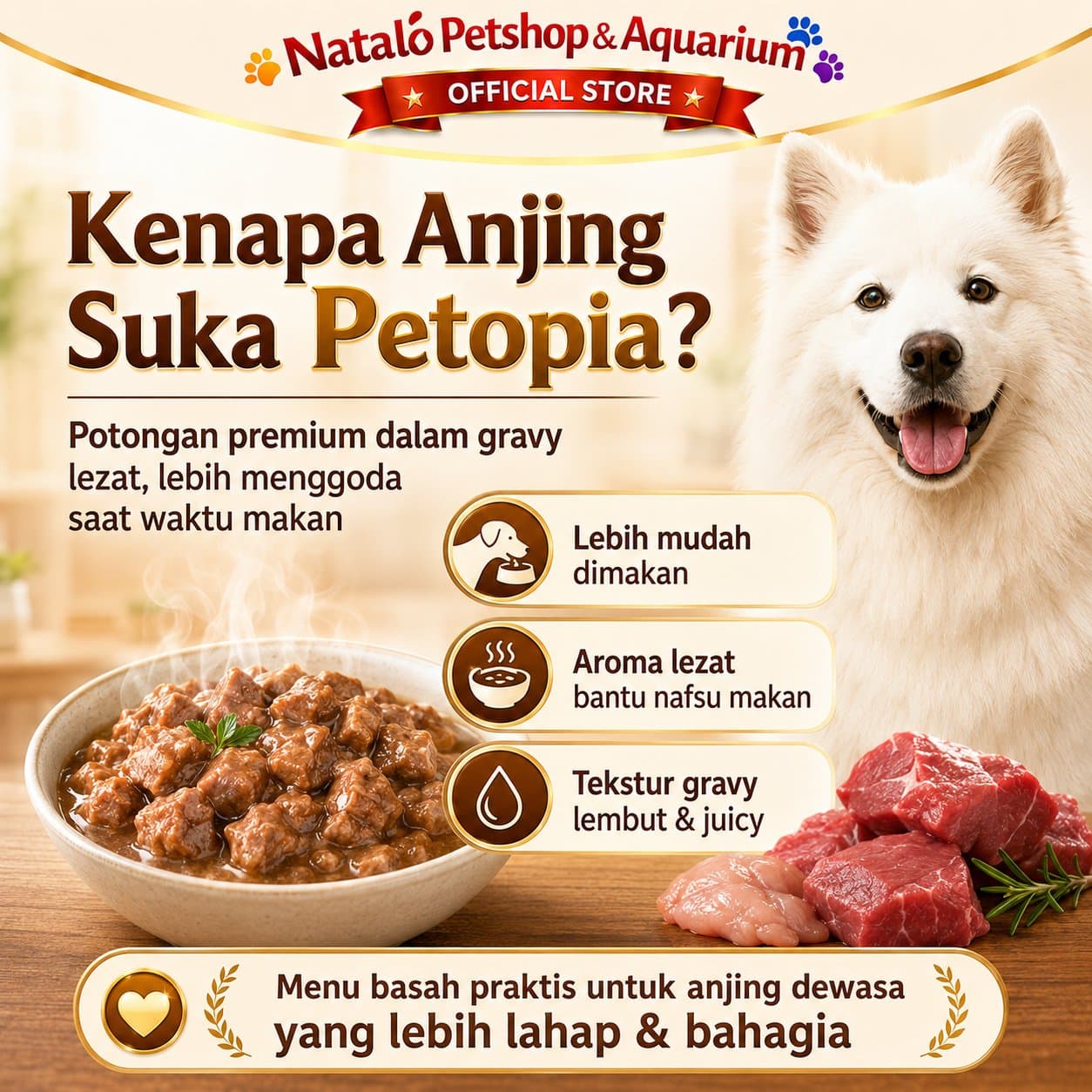 Petopia Premium Cuts in Gravy Dog Wet Food 415GR -  Makanan Basah Kaleng Anjing 415 GR - gambar 2