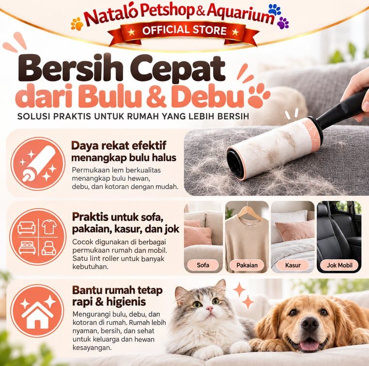 Lint Roller Stick Purrfect 60PLY Penghilang Bulu Kucing Anjing Pembersih Bulu Hewan Sofa Baju Kasur Furniture - gambar 2