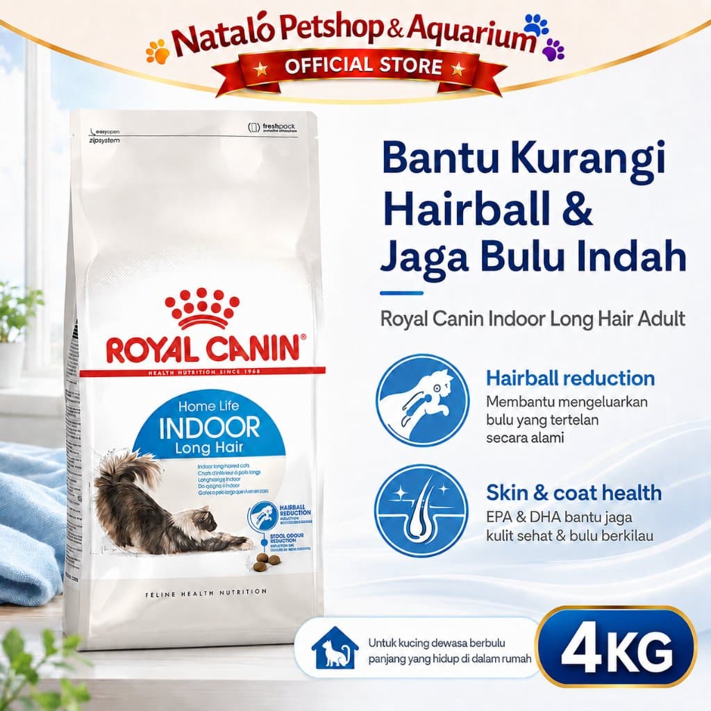 Royal Canin Home Life Indoor Long Hair 4KG Adult Cat Food Longhair - Makanan Kucing Dewasa Bulu Panjang dalam Rumah 4 KG - gambar 1