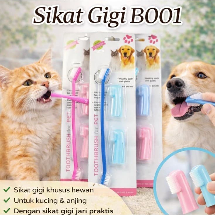 Sikat Gigi Hewan B001 + Sikat Jari | Sikat Gigi Kucing & Anjing | Pet Toothbrush Set Pembersih Gigi Hewan - gambar 7