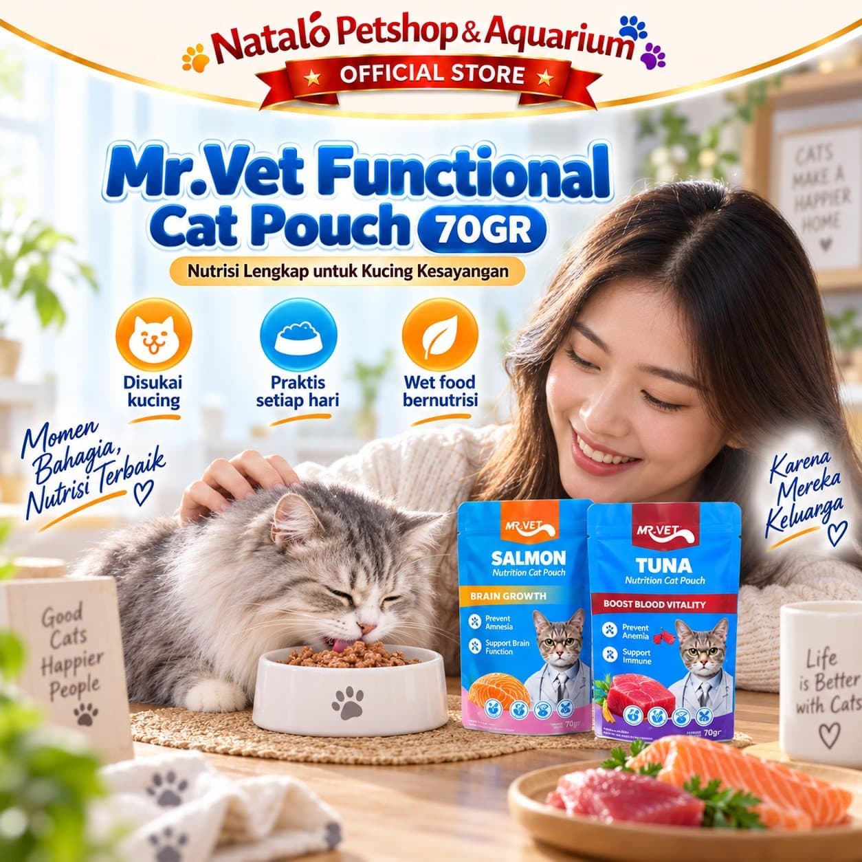 Mr. Vet Nutrition Cat Pouch All Life Stages Functional 70GR - Makanan Basah Saset Kucing Mr.Vet Semua Tahap Usia Fungsional Kesehatan 70 GR - gambar 5
