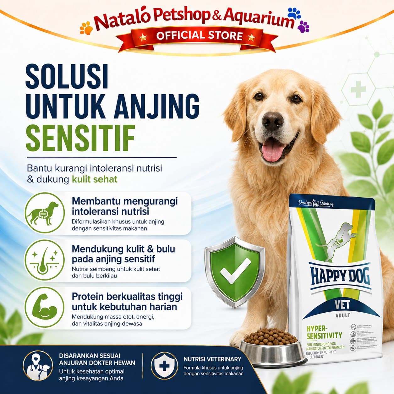 Happy Dog Vet Hyper-Sensitivity Hypersensitivity 4 KG - Makanan Anjing Dewasa untuk Kulit Sensitif / Alergi 4KG - gambar 2