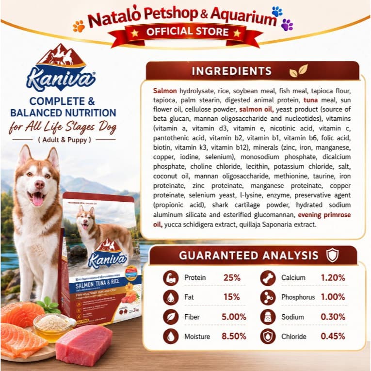 Kaniva Dog Salmon Tuna & Rice 1.4KG Dry Food - Skin Coat All Life Stages - Premium Makanan Anjing Kering - Segala Usia Anak Dewasa Medium Large Breed Puppy Adult 1.4 KG - gambar 4