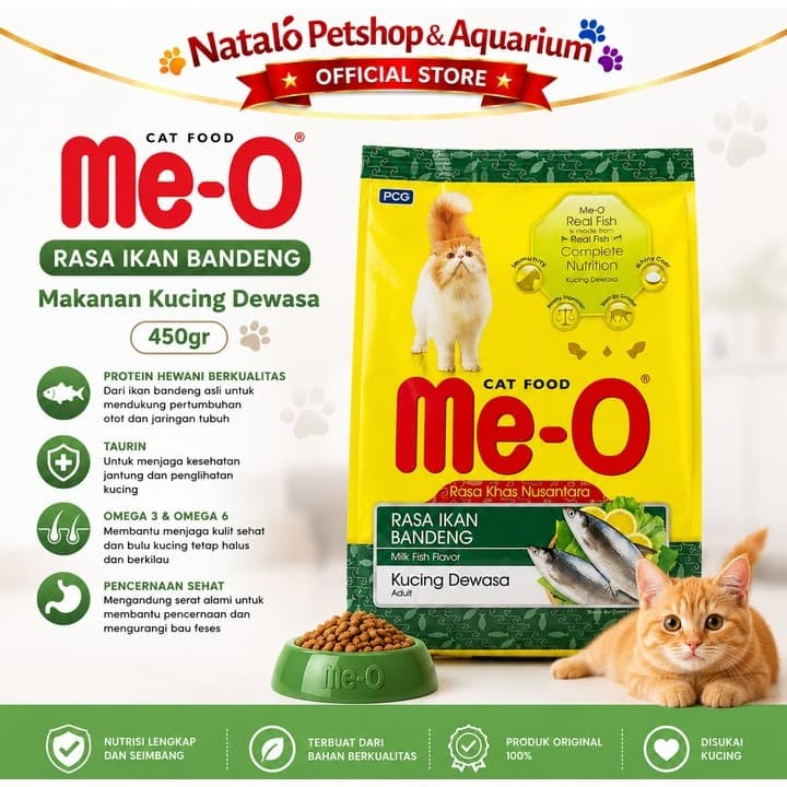 Me-o Adult Rasa Ikan Bandeng 450gr - Makanan Kucing Dewasa / Meo Dry Adult Cat Food - gambar 1