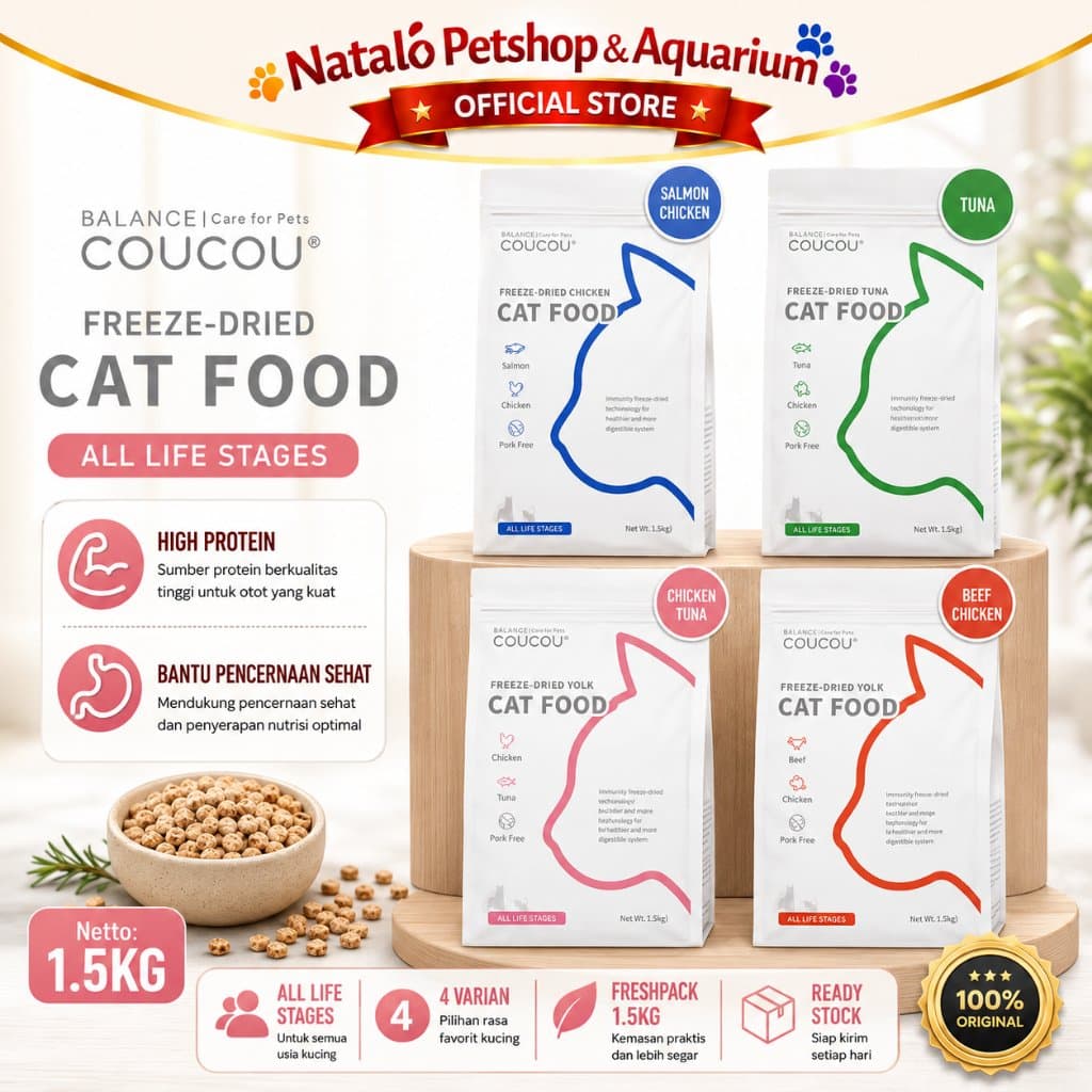 COUCOU Super Premium Cat Food for All Life Stages High Protein Freshpack 1.5 KG - Makanan Kering Kucing COU COU 1.5KG - gambar 1