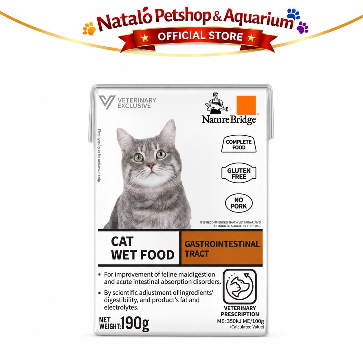 Nature Bridge Gastrointestinal Tract Complete Cat Wet Food 190GR Intestinal - Makanan Basah Kucing untuk Infeksi Saluran Pencernaan  / Diare 190 GR - gambar 6