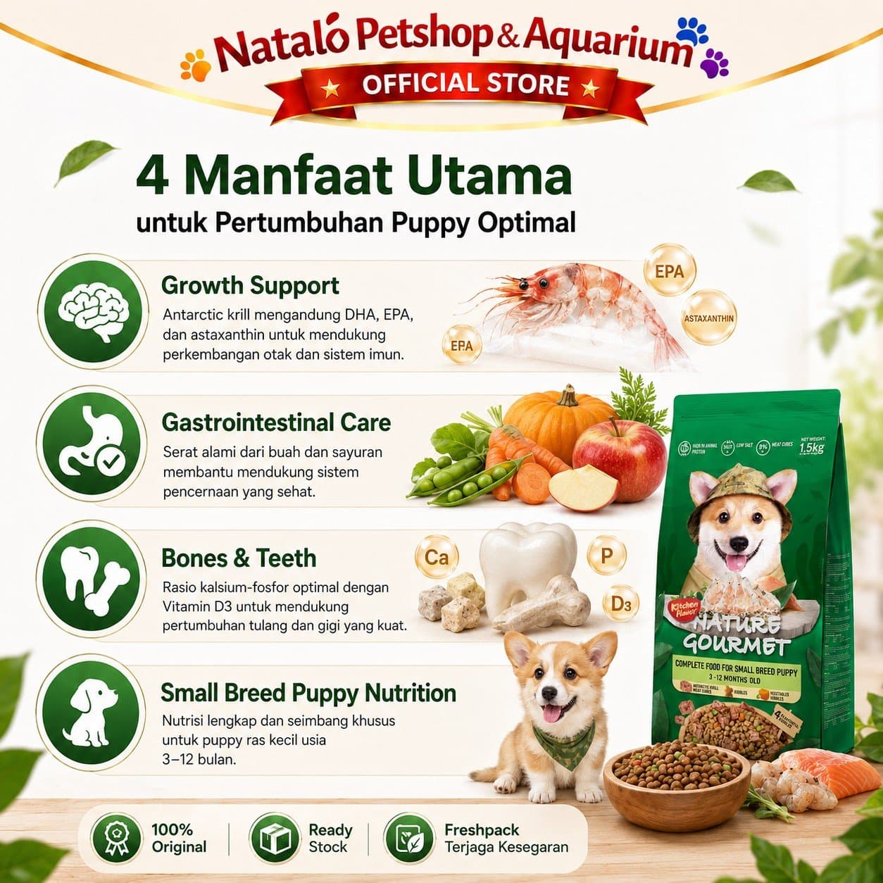 Kitchen Flavor Nature Gourmet Complete Dog Food for Small Breed Puppy 1.5KG - Makanan Anak Anjing Ras Mini Kecil 1.5 KG - gambar 2