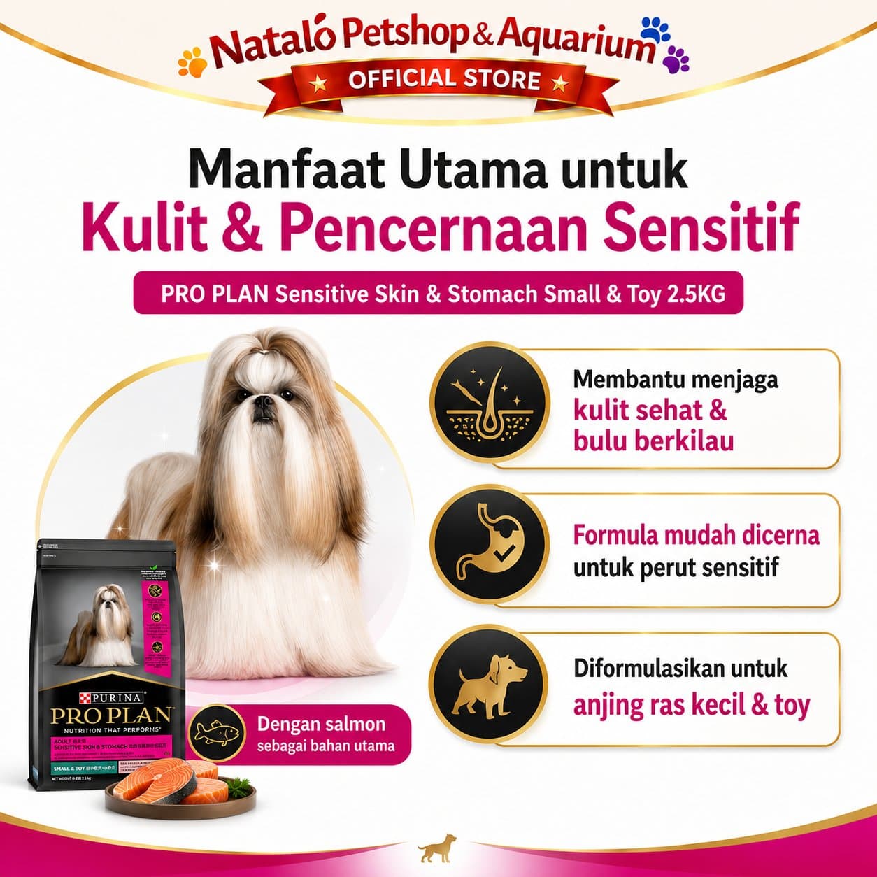 PRO PLAN Sensitive Skin & Stomach Small & Toy / Mini Breed Adult Dog Food 2.5KG - Makanan Anjing Dewasa PROPLAN Ras Kecil Rasa Salmon & Mackerel 2.5 KG - gambar 3