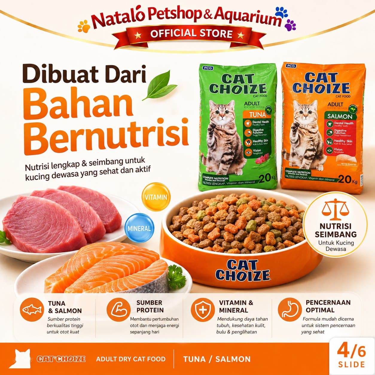Cat Choize Adult Dry Cat Food Tuna / Salmon 20KG - Makanan Kering Kucing Dewasa Goni Sak Ekonomis Hemat Murah 20 KG - gambar 4