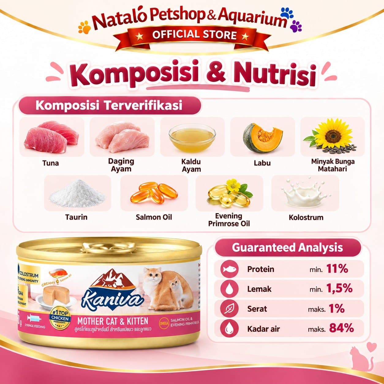 Kaniva Mother Cat & Kitten Wet Food 80GR - Soft Formula Mousse Makanan Basah Kaleng untuk Ibu dan Anak Kucing Halus rasa Chicken Ayam 80 GR - gambar 5