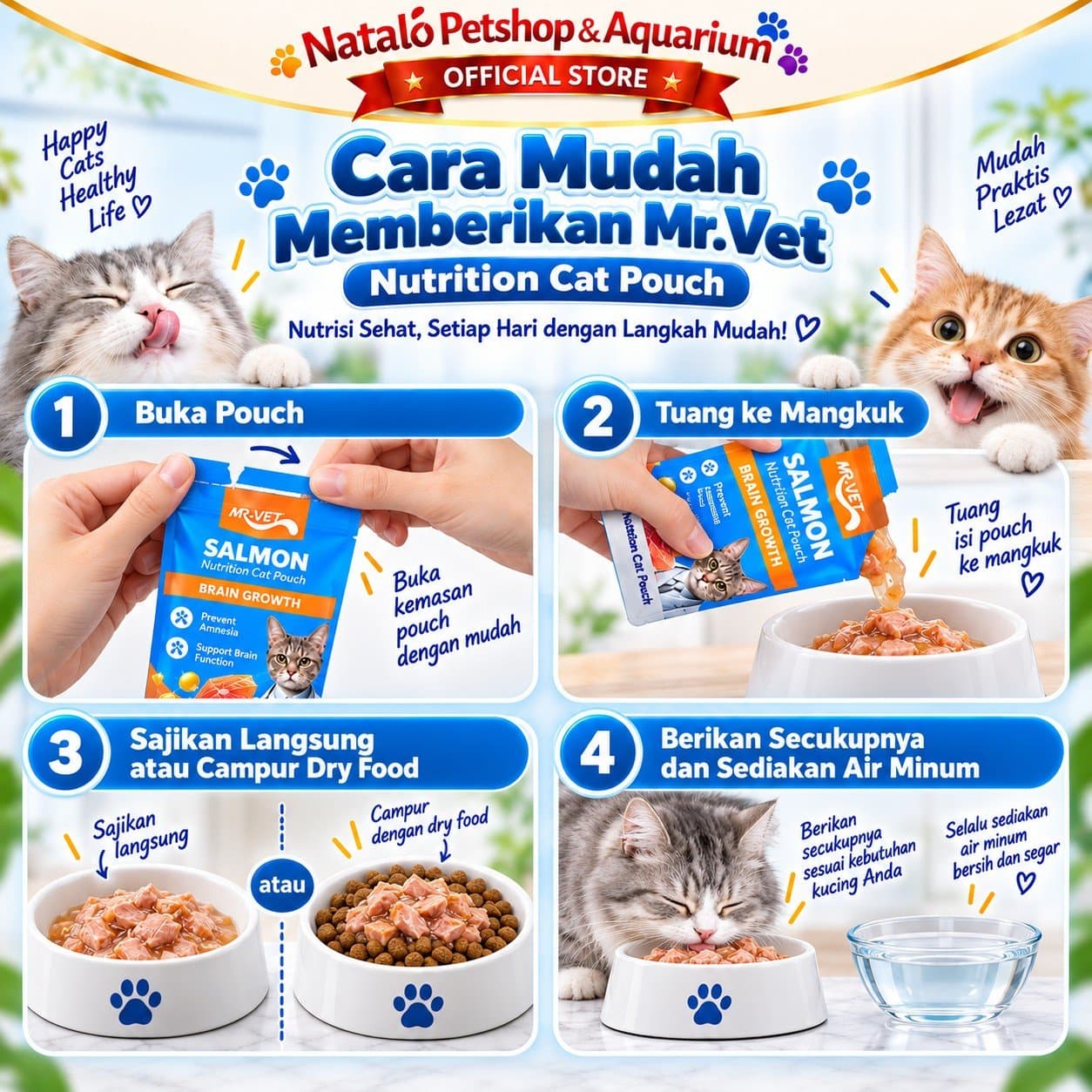 Mr. Vet Nutrition Cat Pouch All Life Stages Functional 1box (12pcs x 70gr) - Makanan Basah Saset Kucing Mr.Vet Semua Tahap Usia Fungsional Kesehatan - gambar 3